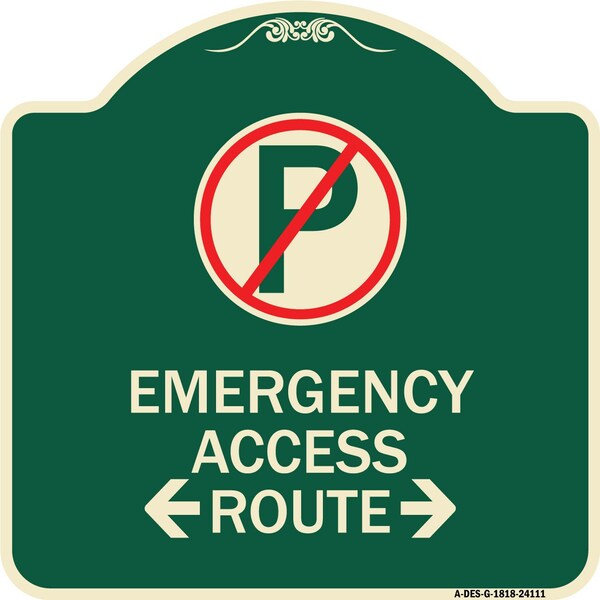 Emergency Access Route W/ Bidirectional Arrow Heavy-Gauge Aluminum Sign, 18" x 18", G-1818-24111